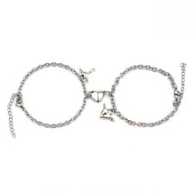 2Pcs Heart Magnet Bracelet for Lovers Stainless Steel Angel Wing Lock Couple Bra - £15.00 GBP