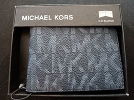 MICHAEL KORS &quot;MK&quot; LOGOS MEN&#39;S JET SET BLUE LEATHER SLIM BILLFOLD WALLET ... - €37,82 EUR