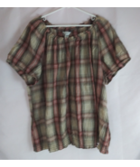 CJ Banks Women's Brown &amp; Red Plaid Cap Sleeve Blouse Plus Size 2X - €10,74 EUR