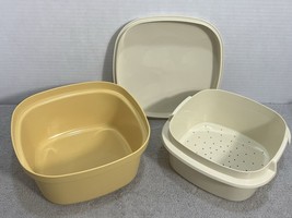 Tupperware Vegetable Steamer Cooker 3 Piece Harvest Gold/Mustard 888-09 Vintage - $9.85