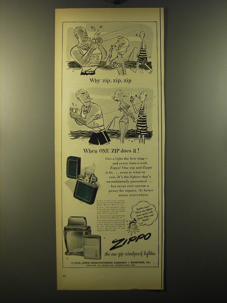 1950 Zippo Cigarette Lighter Ad - Why Zip, Zip, Zip - $18.49