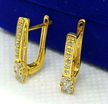 1.2Ct Drop Dangle Lever Back Cubic Zirconia Hoop Earrings 14k Yellow Gold Plated - £82.14 GBP