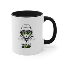hacker cat animal lovers gift Accent Coffee Mug, 11oz personalized produ... - £14.16 GBP