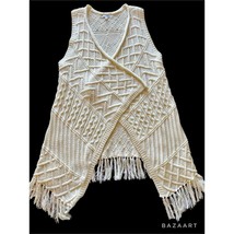 Cardigan Sweater Vest Cream Knit With Fringe Open Design No Closure Sonoma Brand - £15.03 GBP