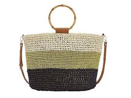 INC International Concepts Willoww Stripe Colorblock Woven Straw Tote - £17.53 GBP