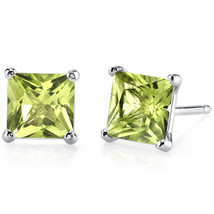 14k White Gold Princess Cut Green Amethyst Gemstone Stud Earrings - £84.00 GBP