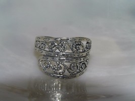 Estate 925 Marked Silver Curlicue Faux Wrap Band Ring Size 8.5 – top is 0.5 inch - $15.79