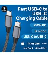 60W USB-C to USB-C Cable 2PK – Braided Fast Power Charging for Laptops &amp;... - $33.19 CAD