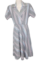 Sprouts By Vicky Vaughn Vintage Dress Gray Pastel Stripes Size Small Midi A Line - £19.46 GBP