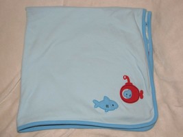 Gymboree 2014 Red Blue Submarine Shark Ocean Sea Fish Cotton Baby Blanket Boy - £30.05 GBP