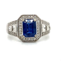 Vtg Sterling Signed 925 D&#39;Joy Lab Grown Sapphire Gem With CZ Accent Ring 8 1/4 - £35.09 GBP