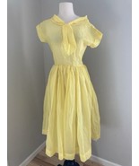 Vtg SHEER Fit &amp; Flare Dress Full Skirt  Pussy Bow  Paper Pucker Fabric xs - $1,279.54 MXN