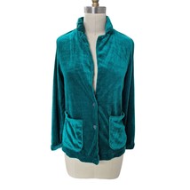 Vtg 80s Skiva Int. 100% Acrylic Velour Blazer Teal Green Pockets Button ... - $39.20