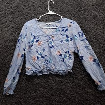 Candies Blouse Women Large Blue Boho Scoop Neck Floral Print Lightweight Shirt - £4.60 GBP