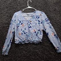 Candies Blouse Women Large Blue Boho Scoop Neck Floral Print Lightweight... - $5.90