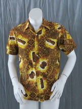 Vintage Hawaiian Shirt - Tiki Drum Print Prince Kalakaua - Men&#39;s Medium - £74.72 GBP