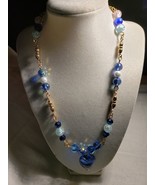 Adjustable 18-22 Necklace Blues With Blue Heart Pendant Handcrafted - £22.15 GBP