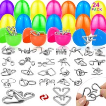 24 Pack Filled Easter Eggs with Metal Brain Teaser Puzzle Toys Stress Re... - $40.23
