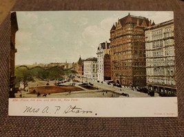 Vtg 1900&#39;s Glitter Postcard 5th Ave, 59th St, Manhattan, Plaza Hotel, New York - £4.67 GBP