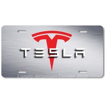 Tesla Name &amp; Logo Inspired Art on Gray FLAT Aluminum Novelty License Tag Plate - £14.38 GBP