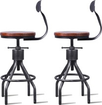 Lokkhan Set Of 2 Rustic Industrial Bar Stool-24-30 Adjustable, With Backrest - £193.35 GBP