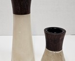 Pre Owned Tapered Alabaster &amp; Wood Candlesticks Candle Holder - $35.00
