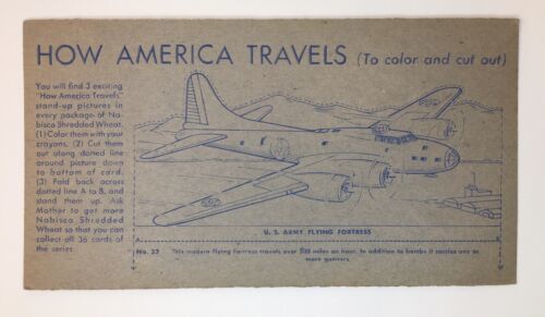 Nabisco Shredded Wheat How America Travels Color Cut Out Card Flying Fortress - $9.00