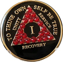 1 - 50 Year AA Medallion Black Tri-Plate Siam Red Color Swarovski Crystal Chip - £15.85 GBP