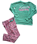 Kidtopia Girls Two Piece Top/Bottom Green Pink Sweater Weather Pajamas Size Med - $9.87