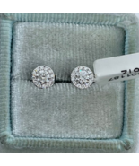 1.20Ct Round Cut Natural Moissanite Halo Stud Earrings 14K White Gold Pl... - £132.28 GBP