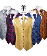 Silk Mens Slim Fit 4pcs Vest Necktie Pocket Square Cufflinks - £31.68 GBP