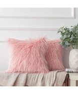 Pack of 2 Decorative Luxury Pink Faux Fur Throw Pillow Case Cushion Cove... - £28.98 GBP
