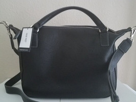 NINE WEST Large Satchel Crossbody Black Double-Top-Handle Zip Vegan Leather NWT - £26.05 GBP