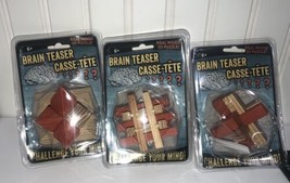 Brain Teaser Casse-tete Real Wood 3D Puzzle Set Of 3 - £11.86 GBP