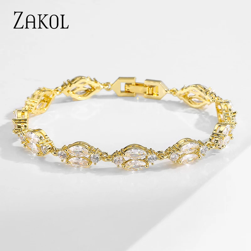 Trendy White Color Leaf Charm Cubic Zirconia Bracelet &amp; Bangles Clear CZ Crystal - £17.83 GBP