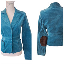 Y2K Charlotte Russe Teal Turquoise Blue Corduroy Velour Blazer Peplum Sz 4 VTG - $48.23