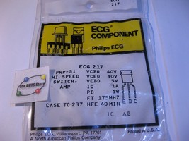 ECG217 Pnp Silicon Transistor Philips Ecg NTE217 - Nos Qty 1 - $6.64