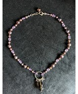 Purple Beaded Silver Pendant Statement Necklace Hand Knotted Y2K - €28,59 EUR