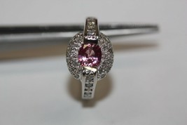 Fine 14K White Gold Genuine 0.50ct Pink Sapphire Pave Diamonds Halo Ring SZ 6 - £580.84 GBP