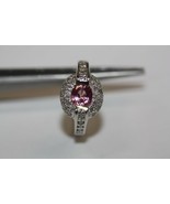 Fine 14K White Gold Genuine 0.50ct Pink Sapphire Pave Diamonds Halo Ring... - $737.43