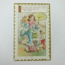 Postcard Victorian Nursery Rhyme Goosey Goosey Gander Girl Embossed Antique - £4.80 GBP