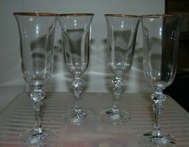 VTG Set of 4 Czech 24% Lead Crystal Guild Gold Rim Wine Glasses Water - $89.99