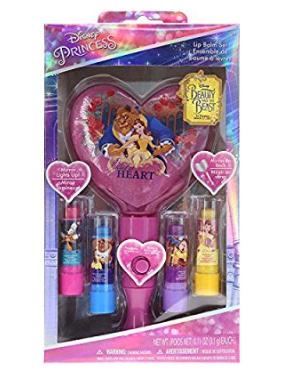 Disney Princess Beauty & the Beast Light Up Mirror + 4 Lip Balm in Girl Gift Box - $11.30