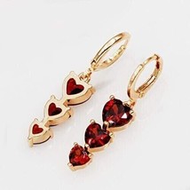 2.00 Ct Heart Simulated Ruby Drop/Dangle Earring 14k Yellow Gold Plated Silver - £79.12 GBP
