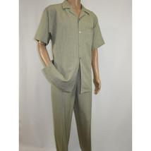 Men 2pc Walking Leisure Suit Short Sleeves DREAMS Plaid Satin 253-04 Sage Green image 2