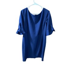 Karl Lagenfeld Womens Size 14 Royal Blue Mid Dress Ruffle 1/2 Sleeve Sheath - $31.68