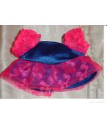 Vintage doll clothes blue satin dress with pink pouf sleeves and lace ov... - £6.28 GBP