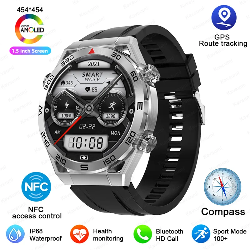 New NFC Smart Watch Men Full Touch Screen Bluetooth Call GPS Track Compa... - £95.44 GBP