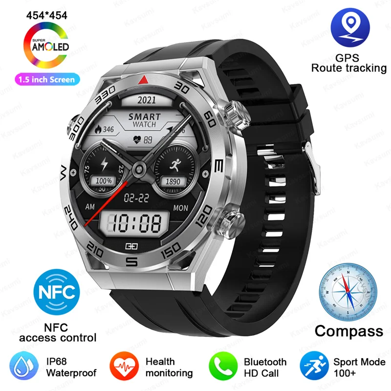 4 new nfc smart watch men full touch screen bluetooth call gps track compass ip68 heart thumb200