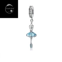 Genuine Sterling Silver 925 Love Ballet Dancer Music Blue Dangle Pendant Charm - £18.00 GBP